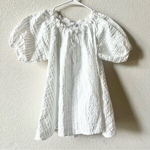 Zara Girl’s White Textured Puff Sleeve Boho Preppy Babydoll Cottagecore Dress 6